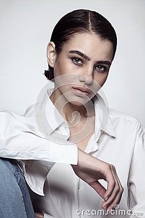 Portrait of young beautiful tomboy Stock Photo