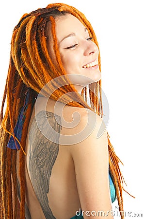 Portrait of young beautiful woman with tattoo Stock Photo