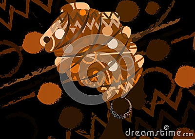 Portrait of the young black woman in a turban. Animation African beauty. Vector color illustration isolated on a batik background. Vector Illustration