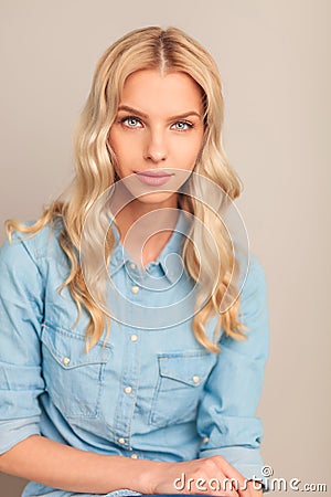 Portrait of a young blonde casual woman Stock Photo
