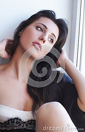 Portrait of a young brunette Caucasian woman Stock Photo