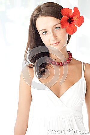 Portrait of young calm brunette Stock Photo