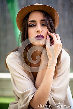 Young woman with hat Stock Photo