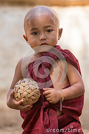 Portrait young child monk in Myanmar, Burma Editorial Stock Photo