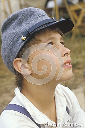 Portrait of young Civil War participant in camp scene during recreation of Battle of Manassas, Virginia Editorial Stock Photo