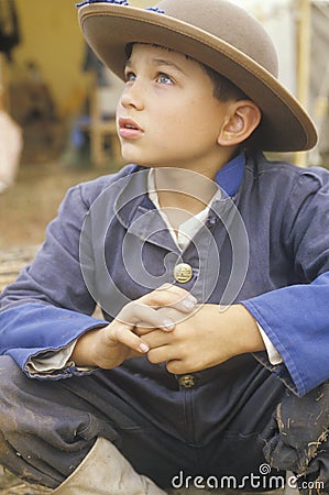 Portrait of young Civil War participant in camp scene during recreation of Battle of Manassas, Virginia Editorial Stock Photo