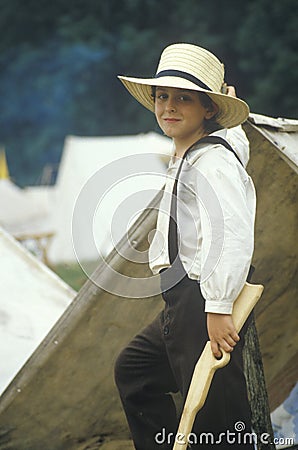 Portrait of young Civil War participant in camp scene during recreation of Battle of Manassas, Virginia Editorial Stock Photo