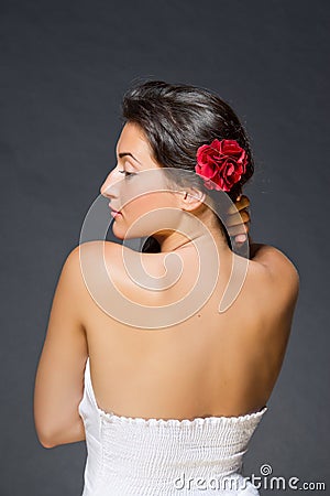 Portrait of young dark haired beautiful woman Stock Photo