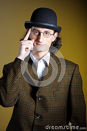 Portrait of young english gentleman in bowler hat Stock Photo