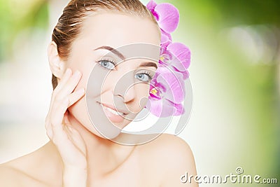 Portrait of young european woman with clear skin Stock Photo