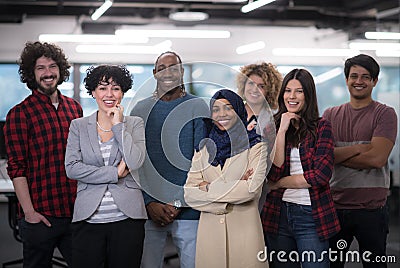 Portrait of young excited multiethnics business team Stock Photo