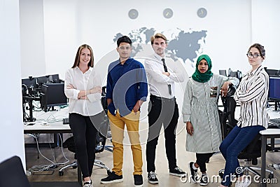 Portrait of young excited multiethnics business team Stock Photo