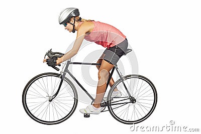 Portrait of young female professional cycling athlete posing wit Stock Photo