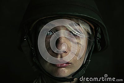Portrait of young female soldier Stock Photo