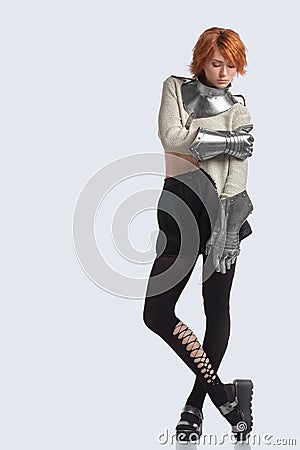 Portrait of a young girl in armor. Stock Photo