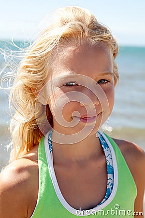 Portrait of young girl on the beach Stock Photo