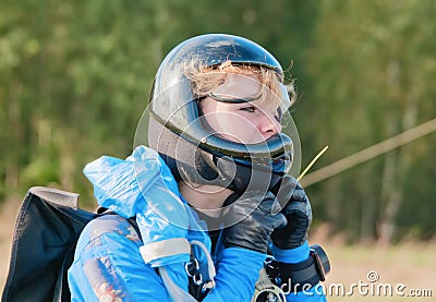 Portrait of the young girl-parachutist Stock Photo