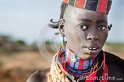 Portrait of young hamer woman, Ethiopia, Omo Valley Editorial Stock Photo