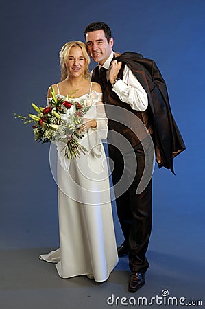 Portrait of the young happy newlyweds Stock Photo