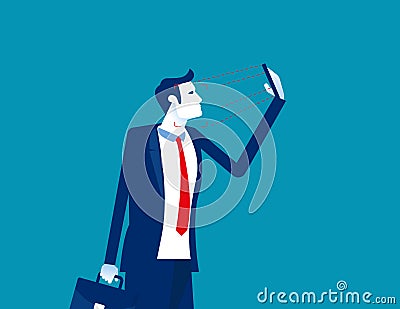 Portrait of young holding smartphone in front of face to scan face id Vector Illustration