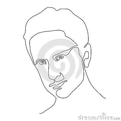 Portrait of young man one line drawing Vector Illustration