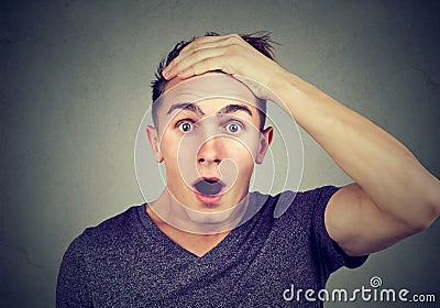 Portrait of a man with shocked facial expression Stock Photo