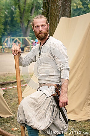 Portrait of a young medieval male warrior. Editorial Stock Photo