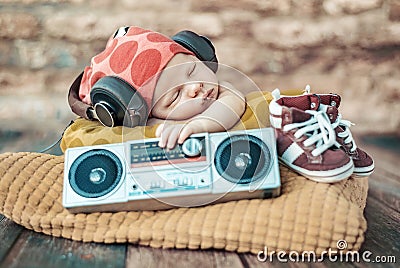 Portrait of the young newborn DJ Stock Photo