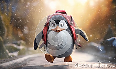 Portrait of a young penguin running to school Stock Photo