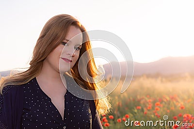 Portrait, young pregnant woman looking at the camera Stock Photo