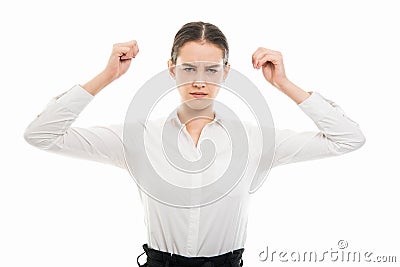 Young pretty bussines woman showing furious gesture Stock Photo