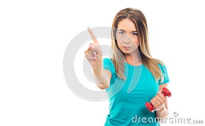 Young pretty girl wearing t-shirt showing no gesture with finger Stock Photo