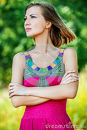 Portrait of young reflective woman Stock Photo