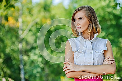 Portrait of young reflective woman Stock Photo