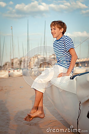 Portrait of young sailor near yacht Stock Photo