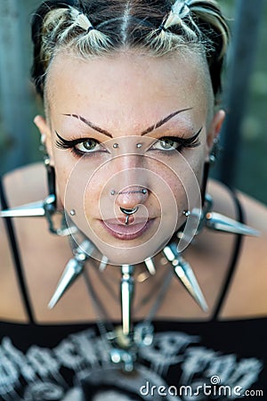 Portrait of young sexy, seductive gothic girl with piercings Stock Photo