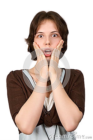 Portrait of a young shocked woman Stock Photo