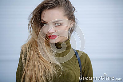 Portrait of a young smiling woman outdoor. Happy face, closeup. Summer girl. Happy young adult woman smiling with teeth Stock Photo