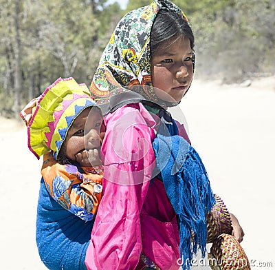 Portrait of young Tarahumara native girls Editorial Stock Photo