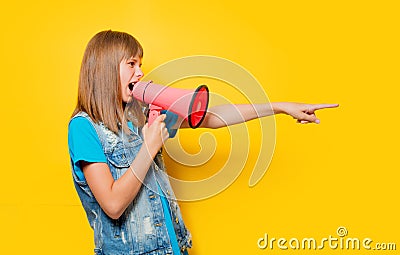 Portrait of young teenage girl with megaphone Stock Photo