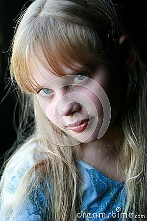 Portrait young timid girl Stock Photo