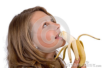 Portrait of the young woman with a banana Stock Photo