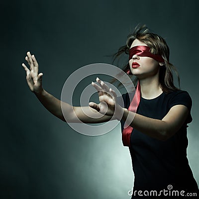 Portrait of the young woman blindfold Stock Photo