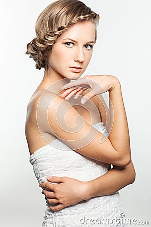 Portrait of young woman with braid hairdo Stock Photo