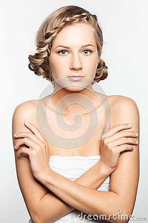 Portrait of young woman with braid hairdo Stock Photo