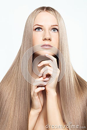 Portrait of young woman with long hair Stock Photo