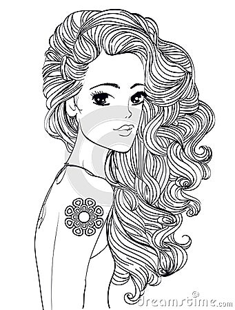 Portrait of a young woman with long hair Vector Illustration