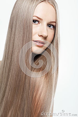 Portrait of young woman with long hair Stock Photo