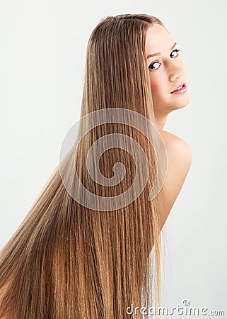 Portrait of young woman with long hair Stock Photo
