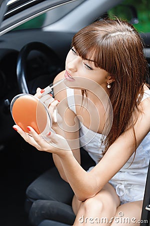 Portrait of young woman making Stock Photo